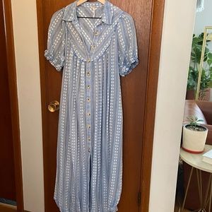 Free People Rodeo Midi Dress in light blue and white. Size XS